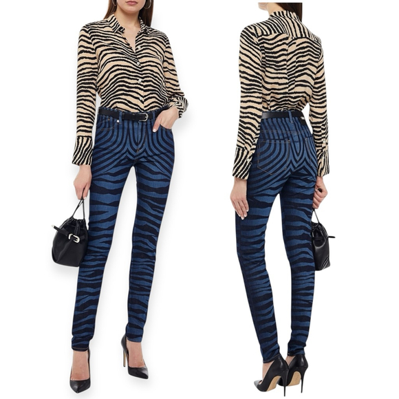 Just Cavalli Zebra Denim Jeans Blue Black High-Rise Skinny Size 27 NWT - Picture 4 of 9